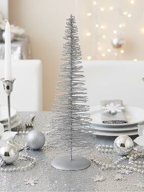 Crate&Barrel Metallic Silver Spiral Wire Decorative Tabletop Christmas Tree 20”